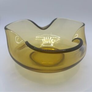 Vintage Anchor Hocking Amber Glass Folded Edge Bowl 5" X 2.5"